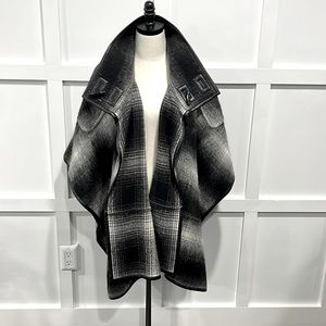 Guess By Marciano Black and Gray Plaid Cape, M/L